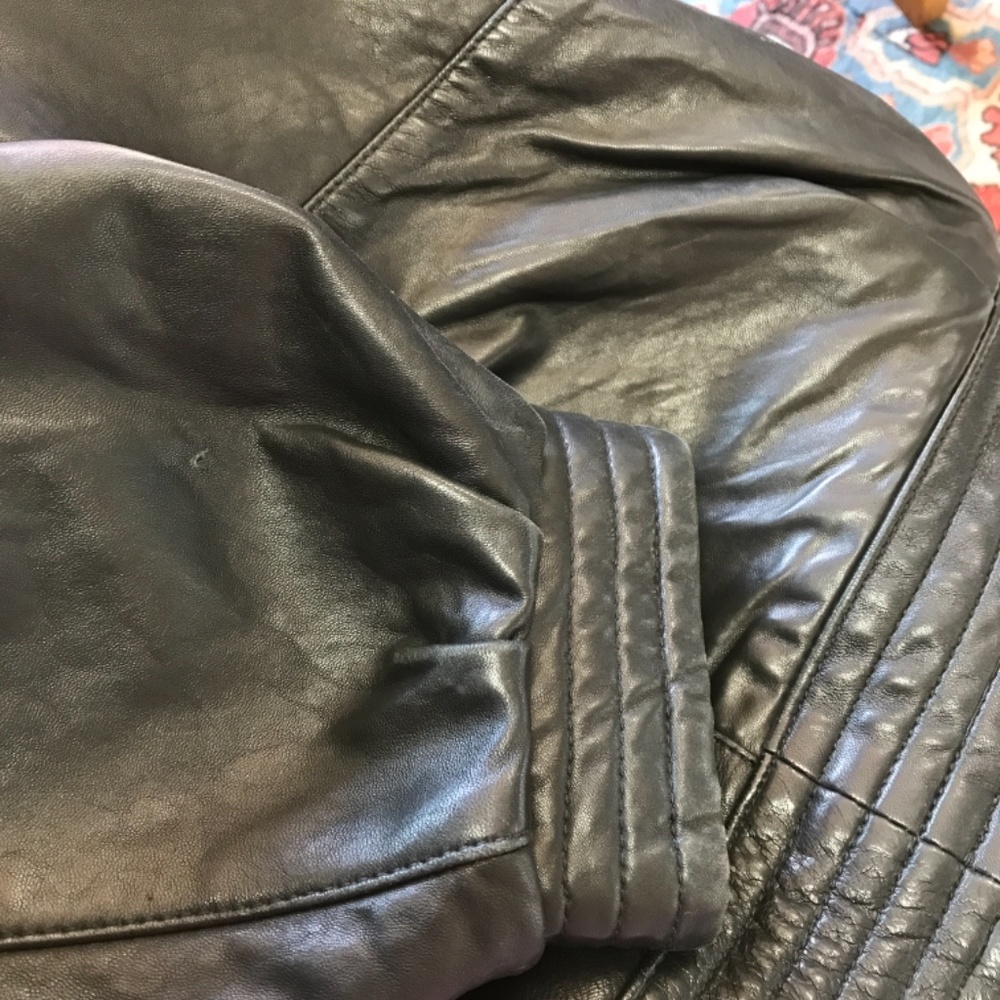 Oversize bomber Pano Sereti black longer leather zip jacket, L - Picture 6 of 8